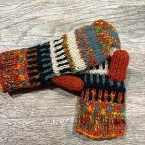 Sanaki Wool Silk Blend Knitted Multicolor Gloves Mittens Hippie Boho